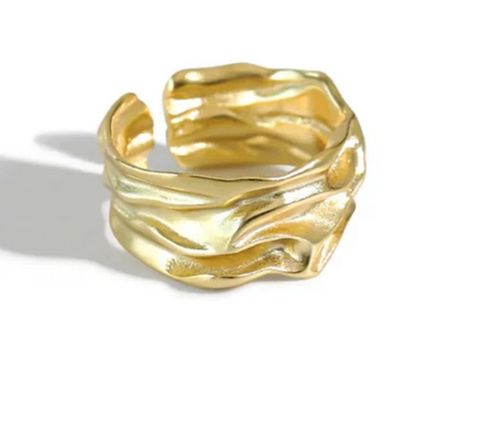 Whispering Waves- Trendy Gold ring