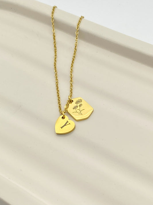 Birthflower & Initial Necklace – Personalized Gold Pendant
