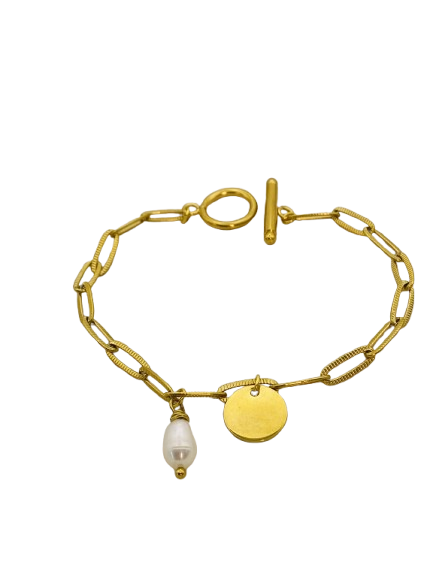 BraceletEngravable Pearl Charm Bracelet – Personalized Elegance